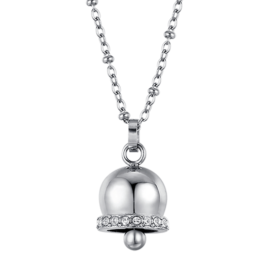 WOMEN'S STEEL BELL NECKLACE WITH WHITE CRYSTALS