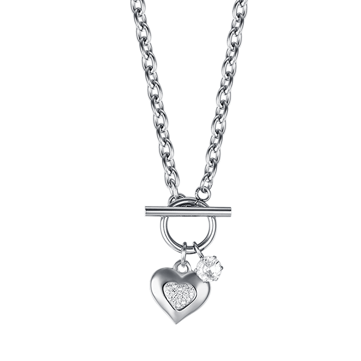 WOMEN'S STEEL HEART NECKLACE WITH WHITE CRYSTALS