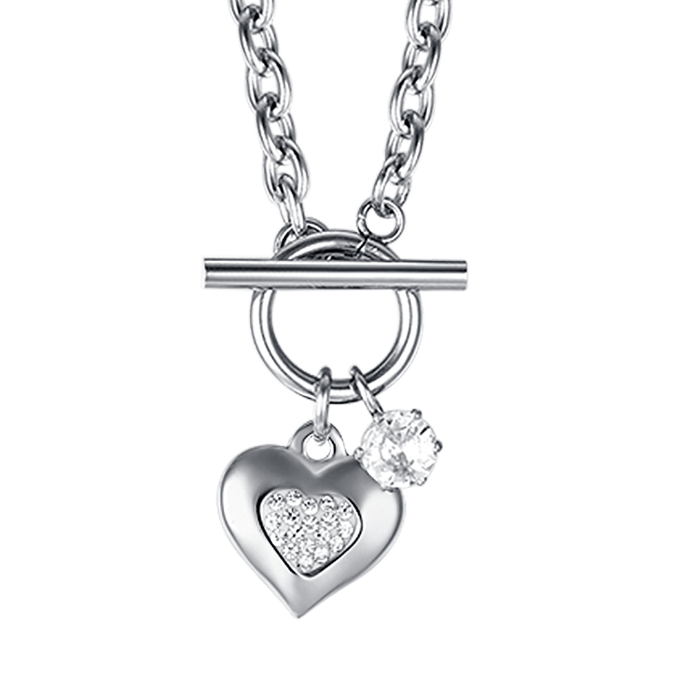 WOMEN'S STEEL HEART NECKLACE WITH WHITE CRYSTALS