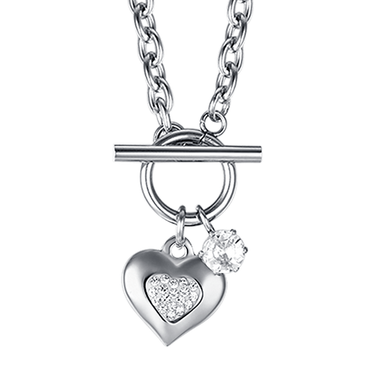 WOMEN'S STEEL HEART NECKLACE WITH WHITE CRYSTALS