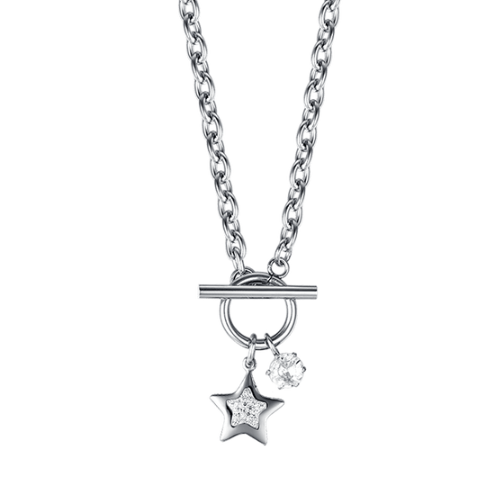 WOMEN'S STEEL STAR NECKLACE WITH WHITE CRYSTALS