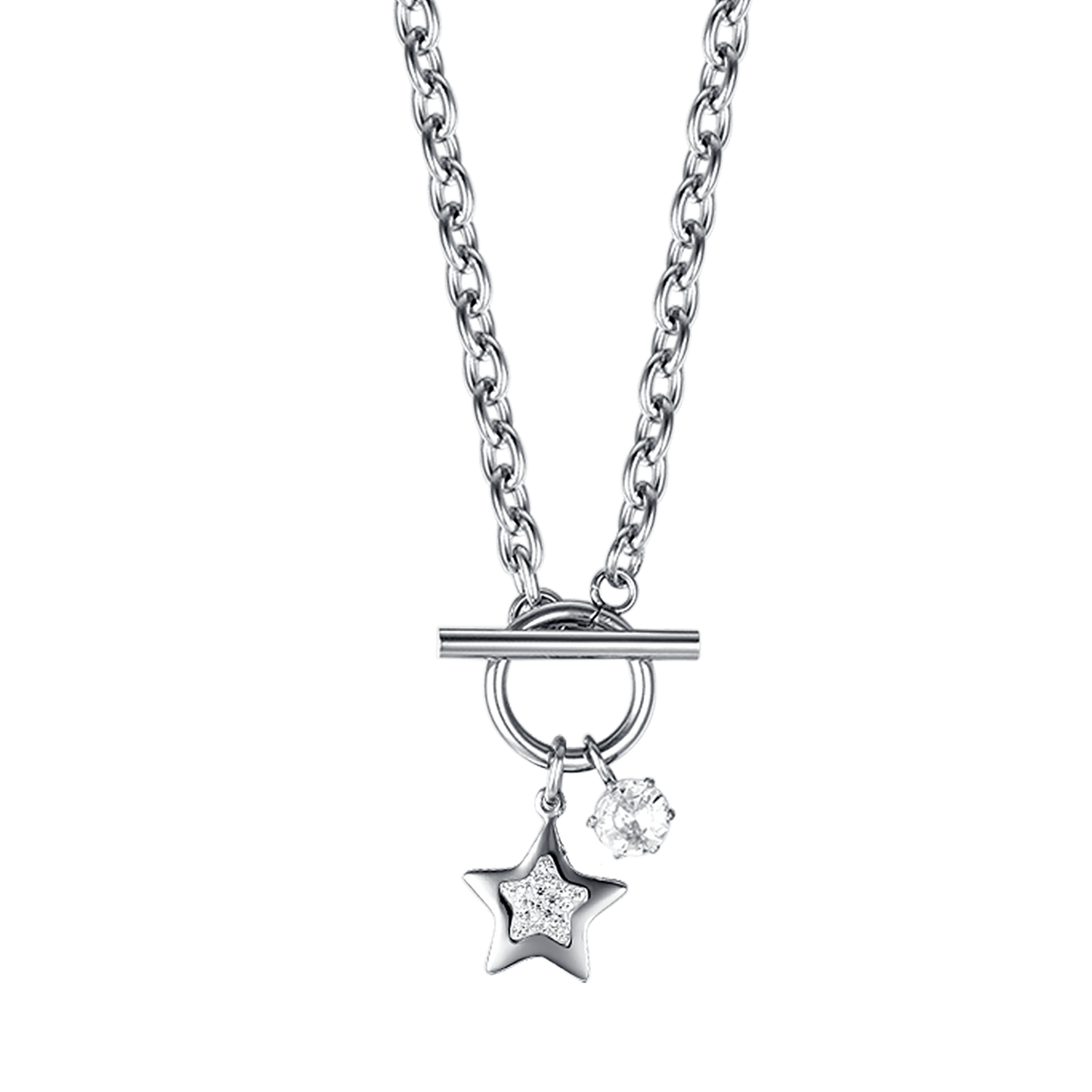 WOMEN'S STEEL STAR NECKLACE WITH WHITE CRYSTALS