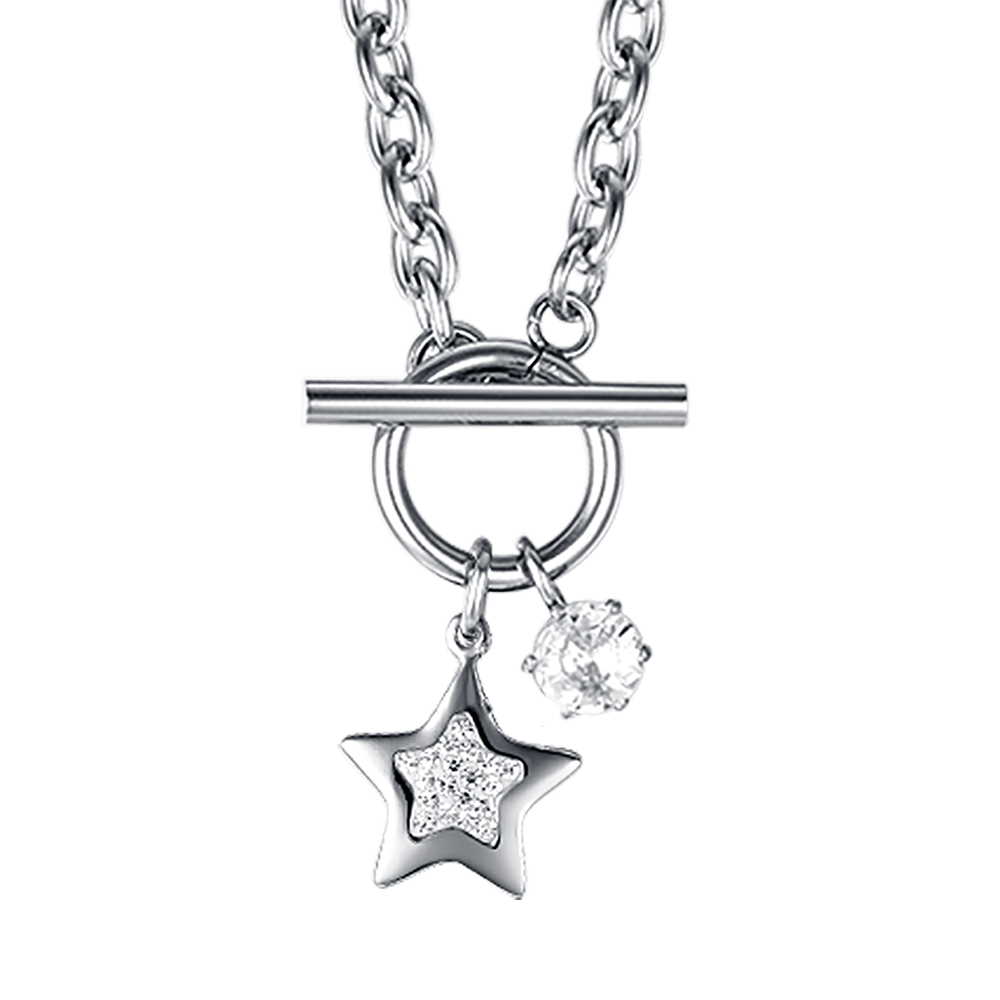 WOMEN'S STEEL STAR NECKLACE WITH WHITE CRYSTALS