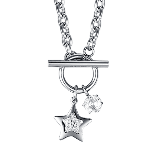 WOMEN'S STEEL STAR NECKLACE WITH WHITE CRYSTALS