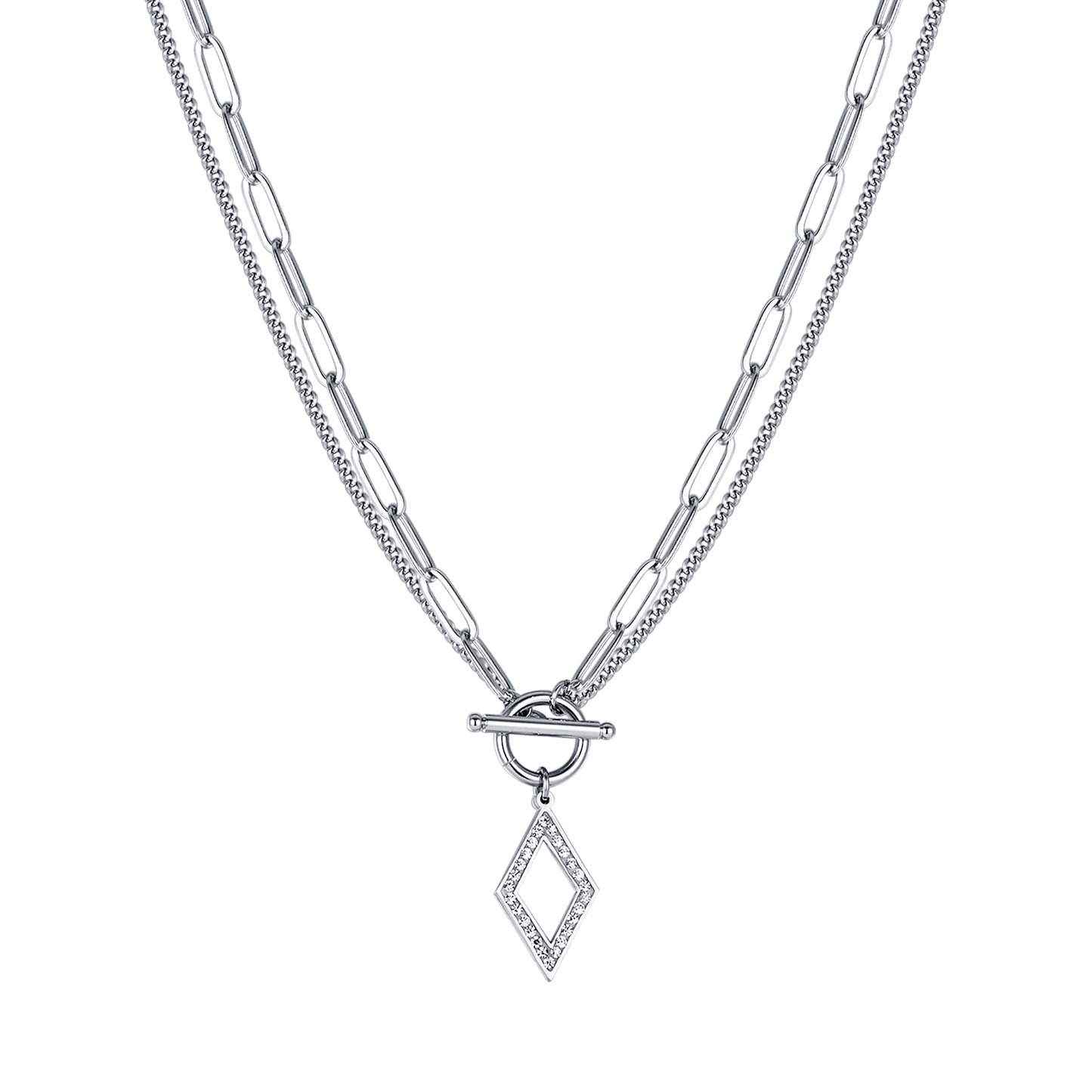 WOMEN'S STEEL NECKLACE WITH WHITE CRYSTALS