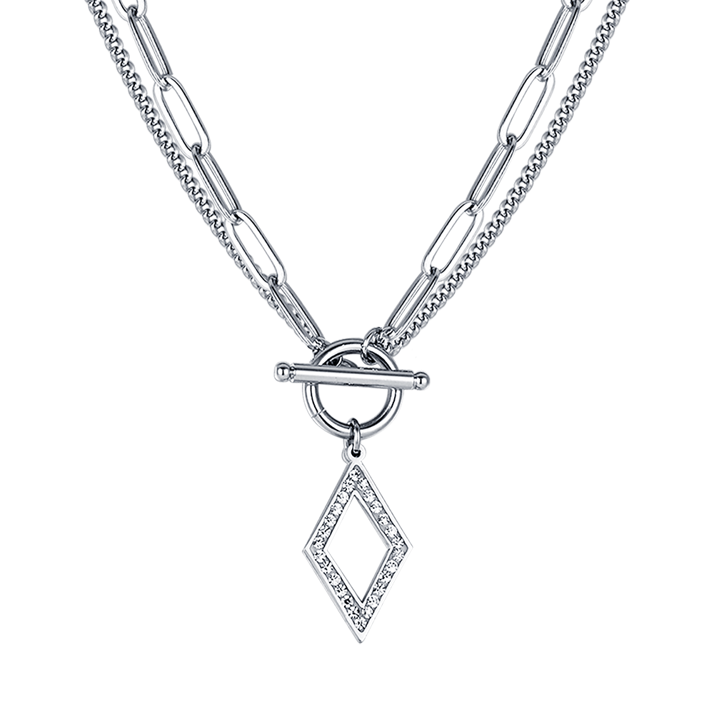 WOMEN'S STEEL NECKLACE WITH WHITE CRYSTALS