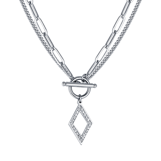 WOMEN'S STEEL NECKLACE WITH WHITE CRYSTALS