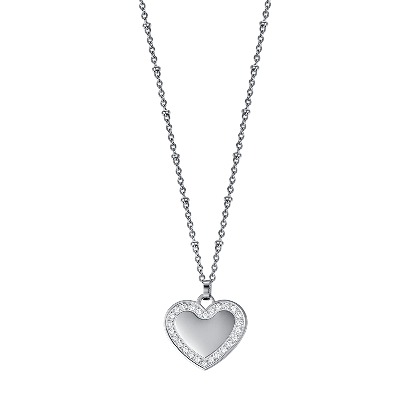 WOMEN'S STEEL HEART NECKLACE WITH WHITE CRYSTALS