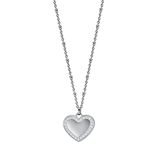 WOMEN'S STEEL HEART NECKLACE WITH WHITE CRYSTALS