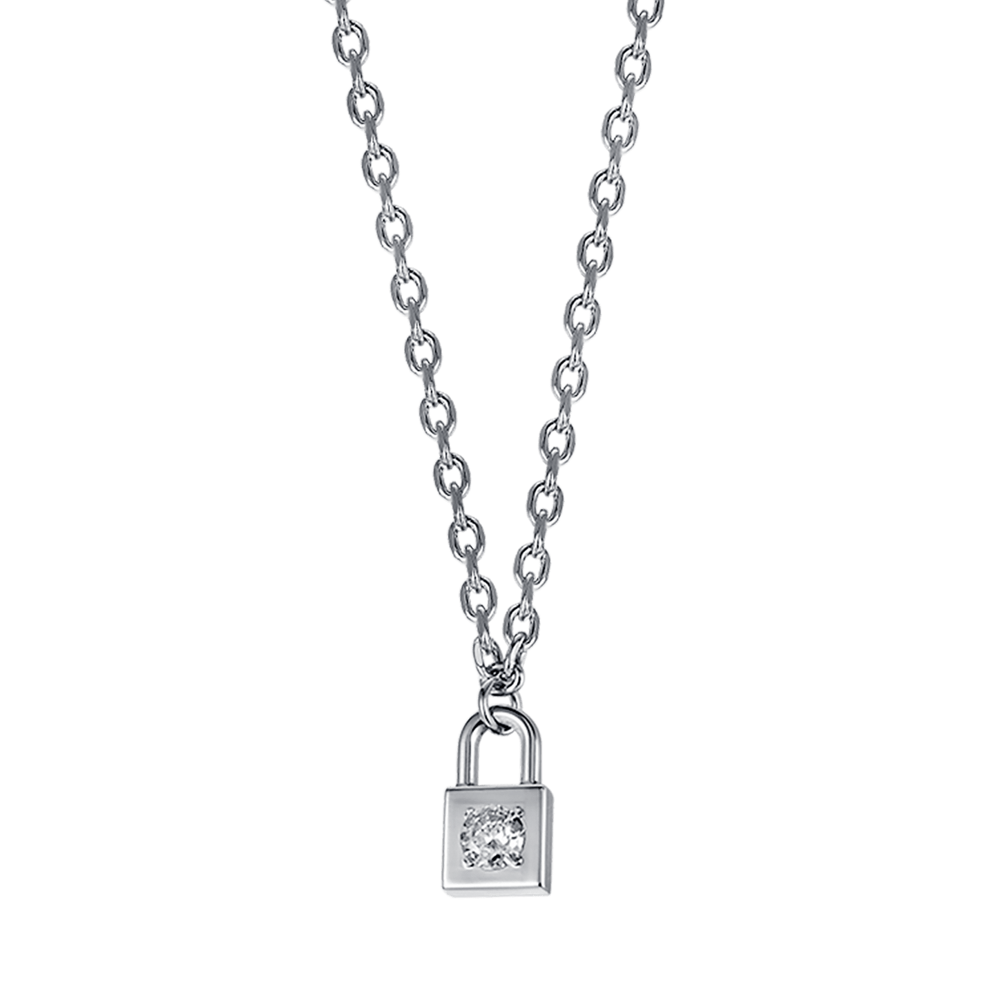 WOMEN'S STEEL PADLOCK NECKLACE WITH WHITE CRYSTAL