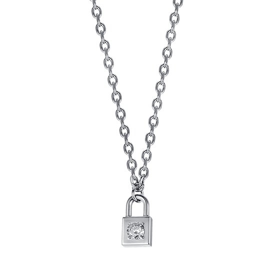 WOMEN'S STEEL PADLOCK NECKLACE WITH WHITE CRYSTAL