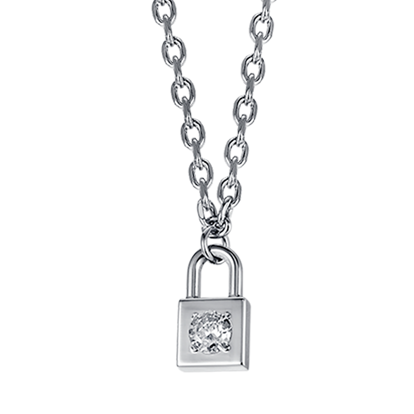 WOMEN'S STEEL PADLOCK NECKLACE WITH WHITE CRYSTAL