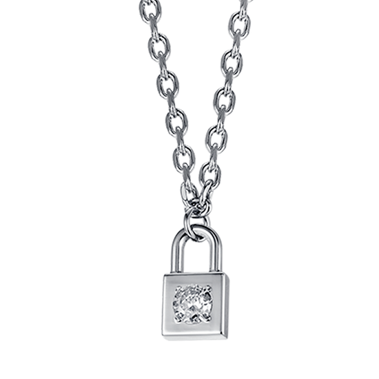 WOMEN'S STEEL PADLOCK NECKLACE WITH WHITE CRYSTAL