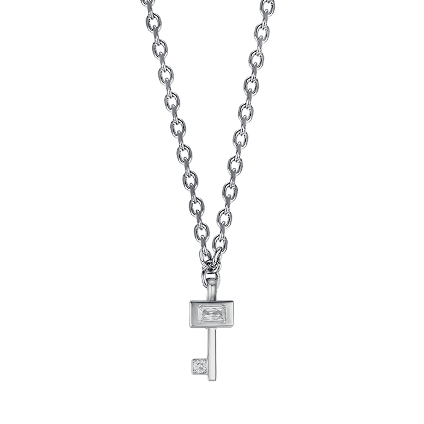 WOMEN'S STEEL KEY NECKLACE WITH WHITE CRYSTALS