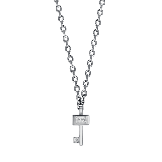 WOMEN'S STEEL KEY NECKLACE WITH WHITE CRYSTALS