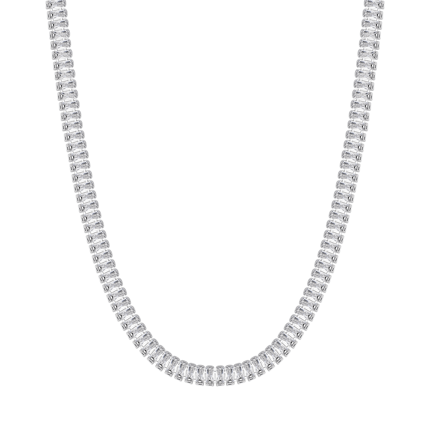 WOMEN'S STEEL TENNIS NECKLACE WITH WHITE BAGUETTE CRYSTALS