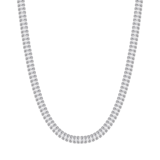 WOMEN'S STEEL TENNIS NECKLACE WITH WHITE BAGUETTE CRYSTALS