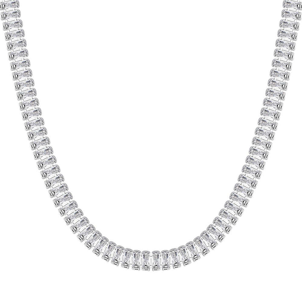 WOMEN'S STEEL TENNIS NECKLACE WITH WHITE BAGUETTE CRYSTALS