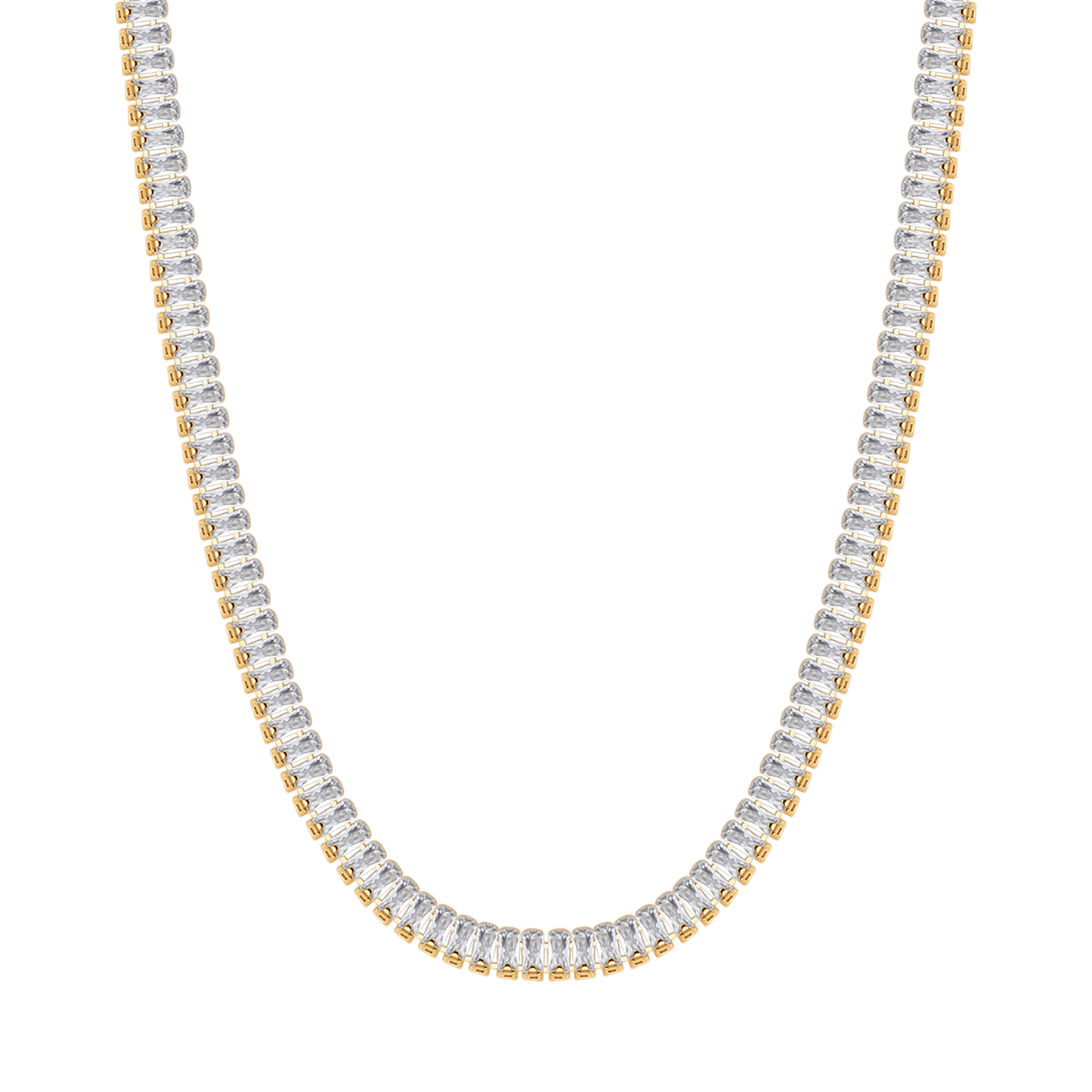 WOMEN'S STEEL TENNIS NECKLACE WITH WHITE BAGUETTE CRYSTALS