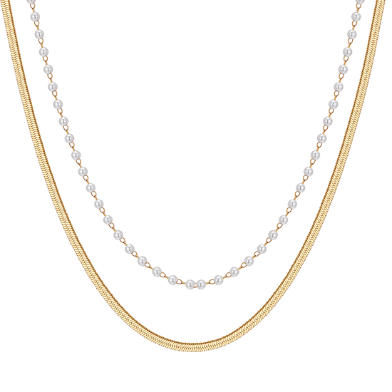 WOMEN'S STEEL NECKLACE WITH WHITE PEARLS