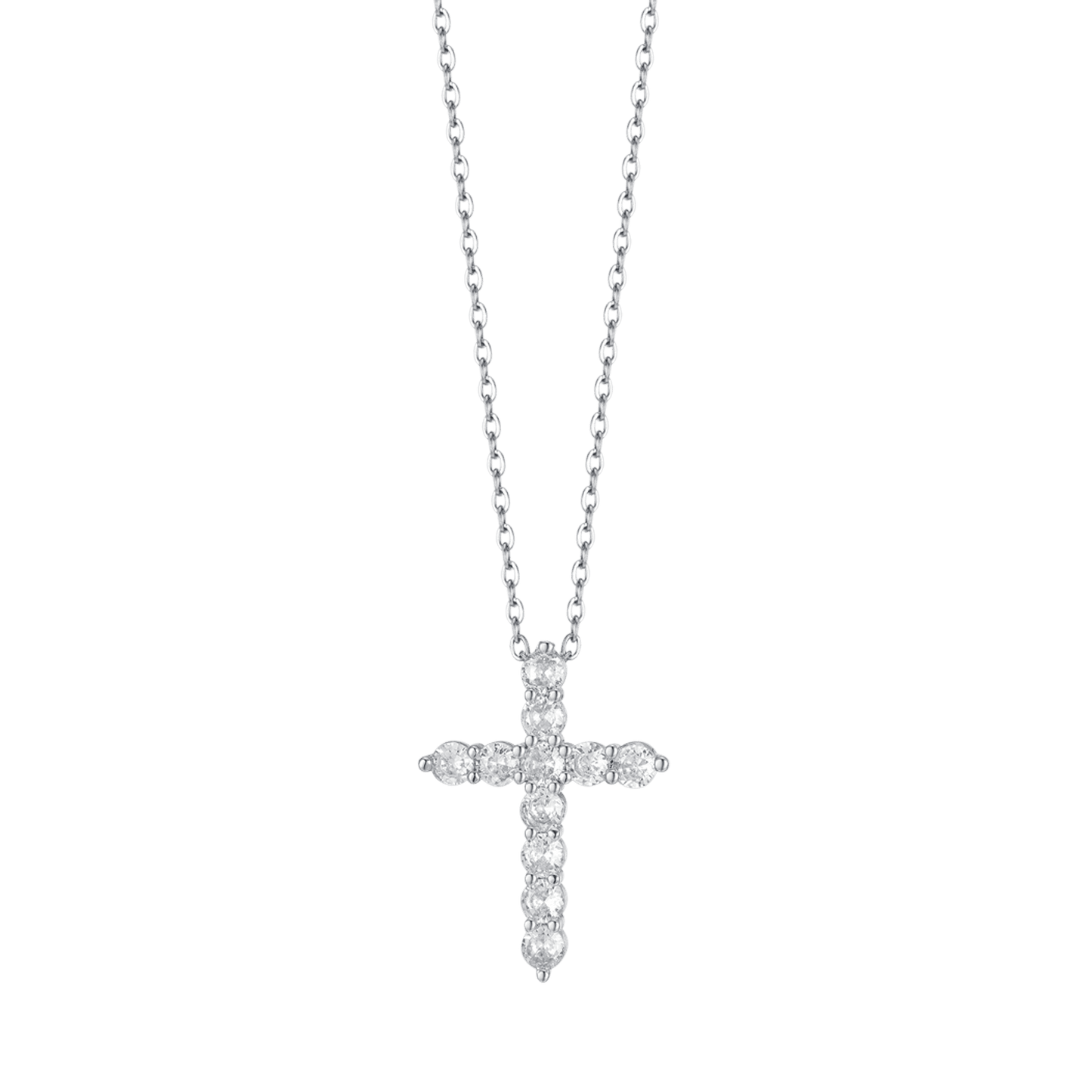 WOMEN'S STEEL CROSS NECKLACE WITH WHITE CRYSTALS