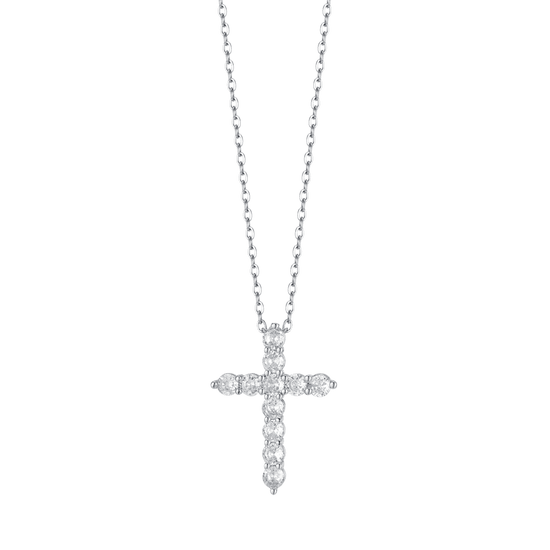 WOMEN'S STEEL CROSS NECKLACE WITH WHITE CRYSTALS