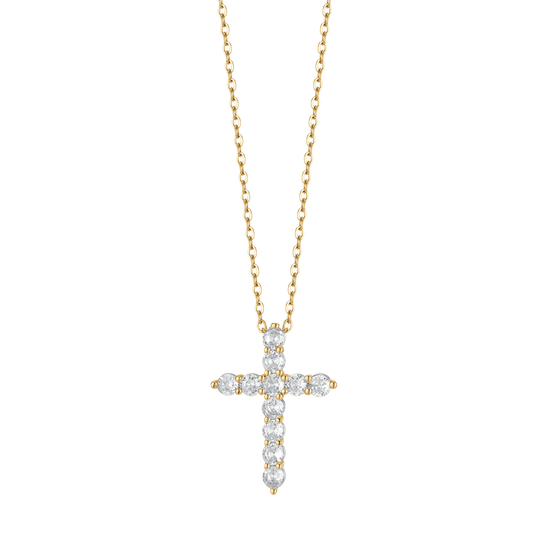 IP GOLD STEEL WOMEN'S NECKLACE WITH CROSS WITH WHITE CRYSTALS