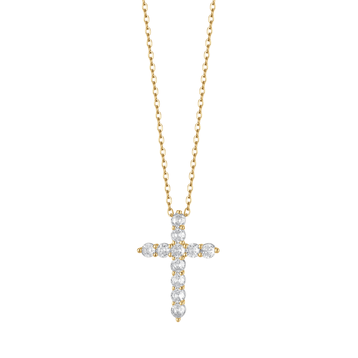 IP GOLD STEEL WOMEN'S NECKLACE WITH CROSS WITH WHITE CRYSTALS