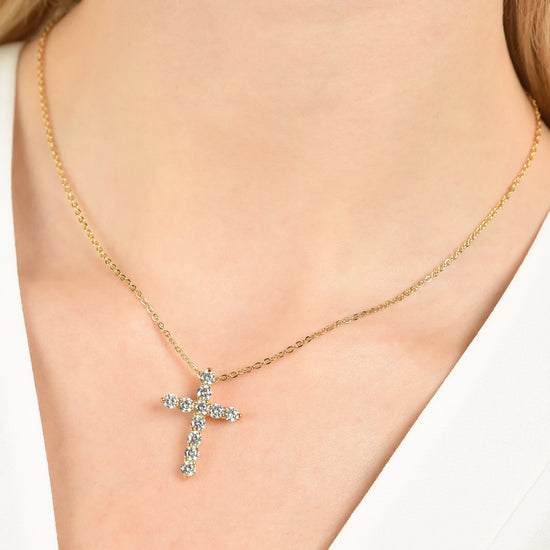 IP GOLD STEEL WOMEN'S NECKLACE WITH CROSS WITH WHITE CRYSTALS