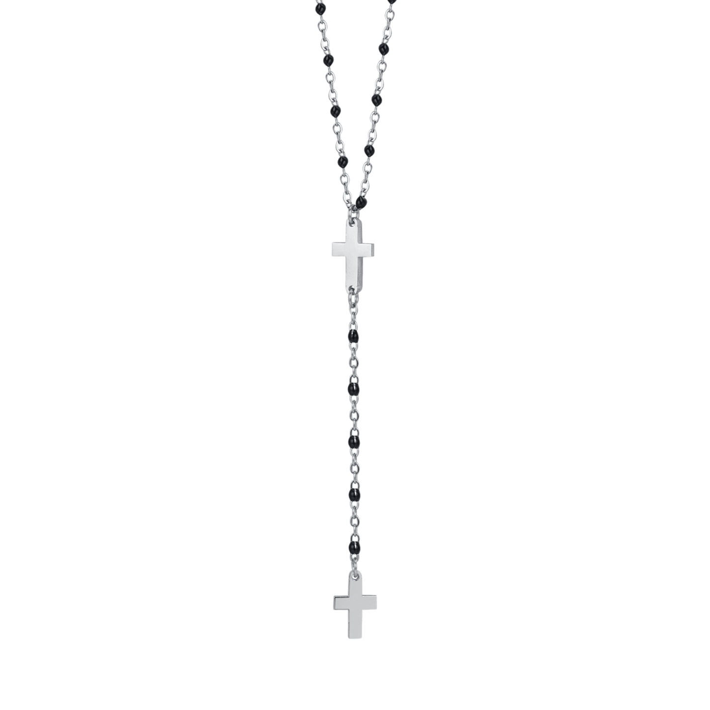 WOMAN'S ROSARY NECKLACE IN STEEL WITH CROSSES AND BLACK ELEMENTS Luca Barra