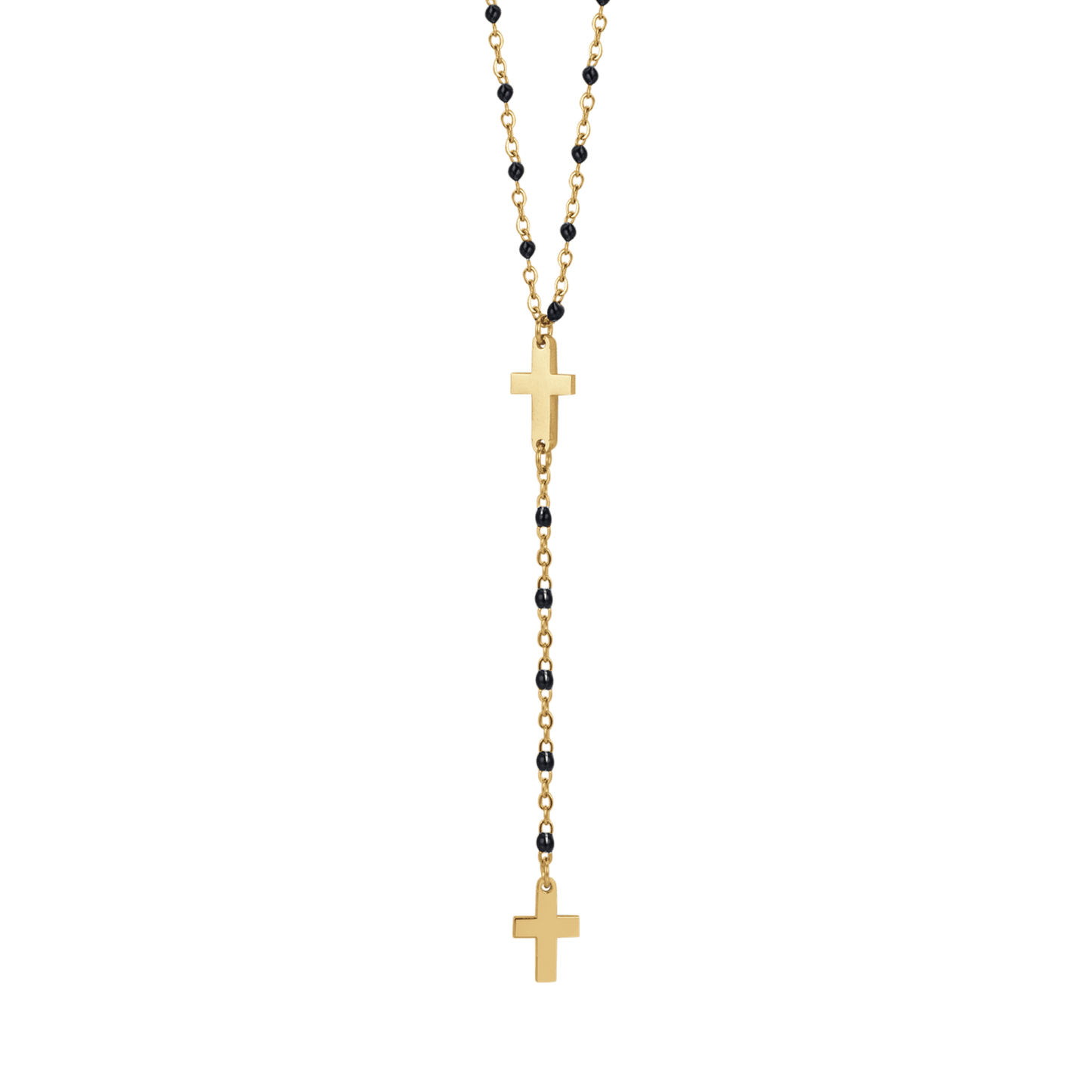 STEEL WOMEN'S ROSARY NECKLACE WITH CROSSES AND BLACK ELEMENTS