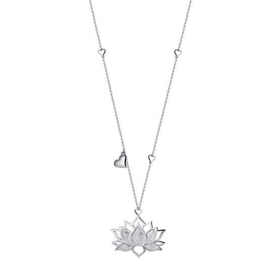 WOMEN'S STEEL LOTUS FLOWER NECKLACE WITH WHITE CRYSTALS