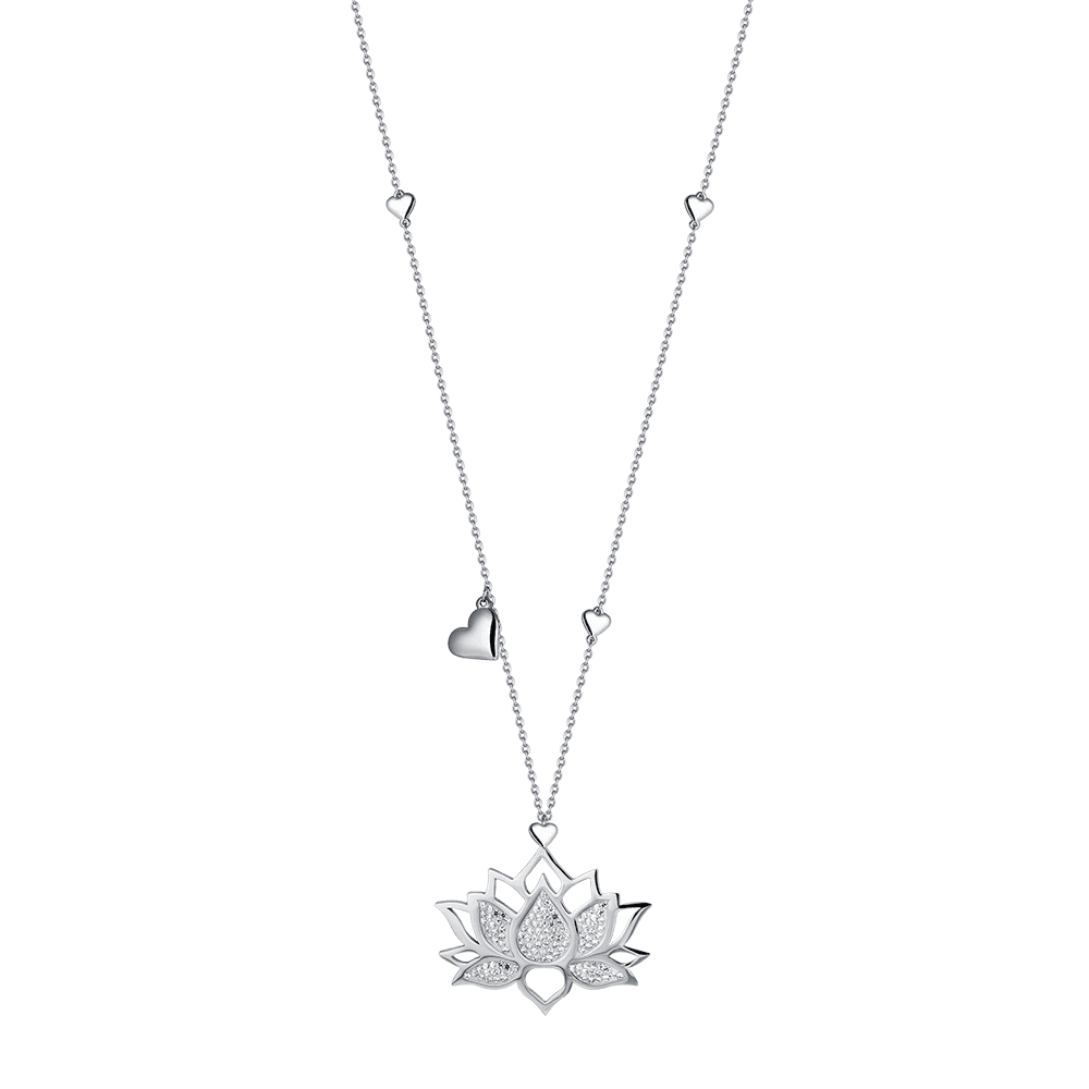 WOMEN'S STEEL LOTUS FLOWER NECKLACE WITH WHITE CRYSTALS