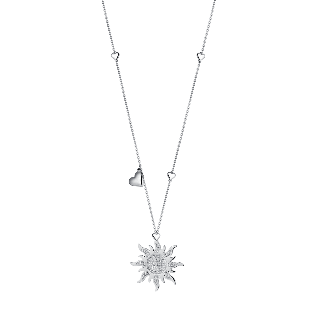 WOMEN'S STEEL SUN NECKLACE WITH WHITE CRYSTALS