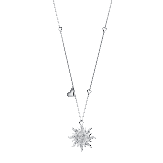 WOMEN'S STEEL SUN NECKLACE WITH WHITE CRYSTALS