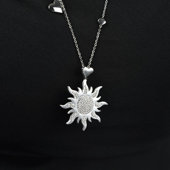 WOMEN'S STEEL SUN NECKLACE WITH WHITE CRYSTALS