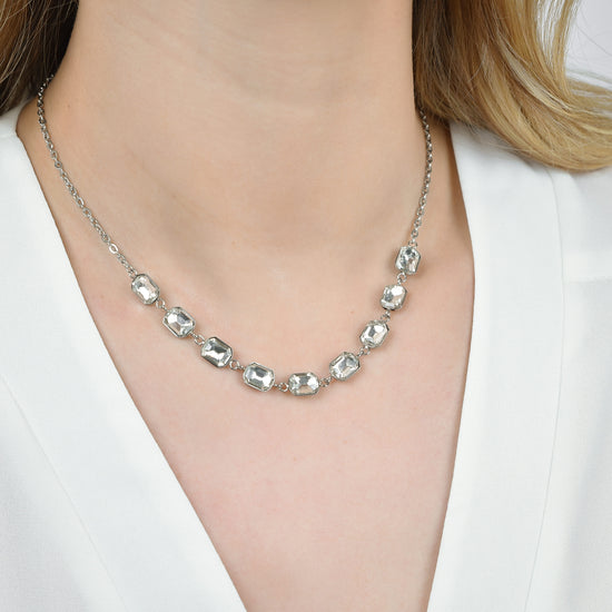 WOMEN'S STEEL NECKLACE WITH WHITE CRYSTALS