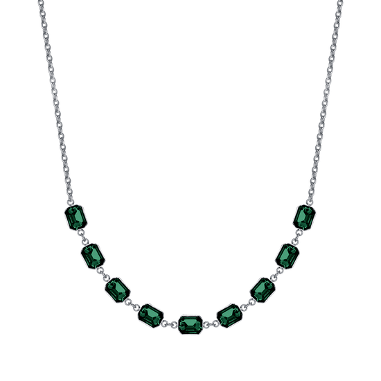 WOMEN'S STEEL NECKLACE WITH GREEN CRYSTALS