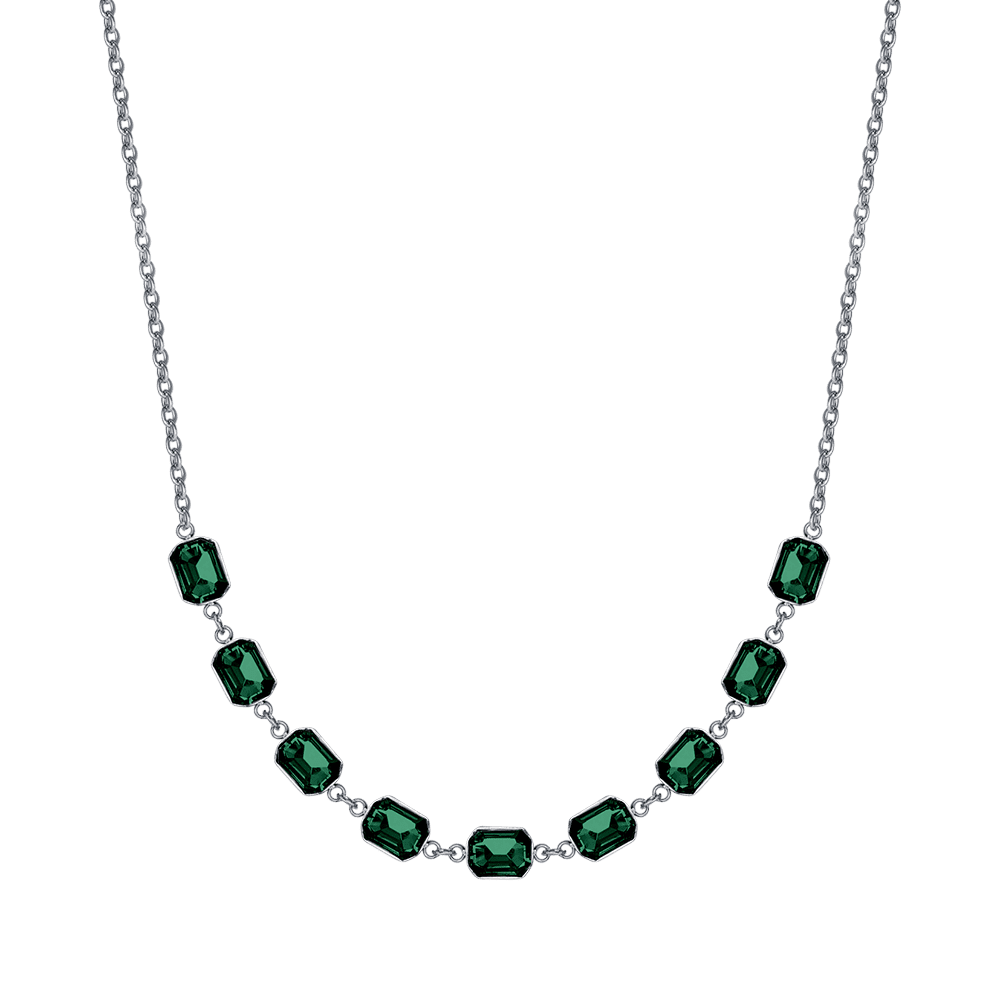 WOMEN'S STEEL NECKLACE WITH GREEN CRYSTALS