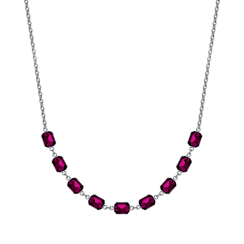 STEEL WOMEN'S NECKLACE WITH FUCHSIA CRYSTALS