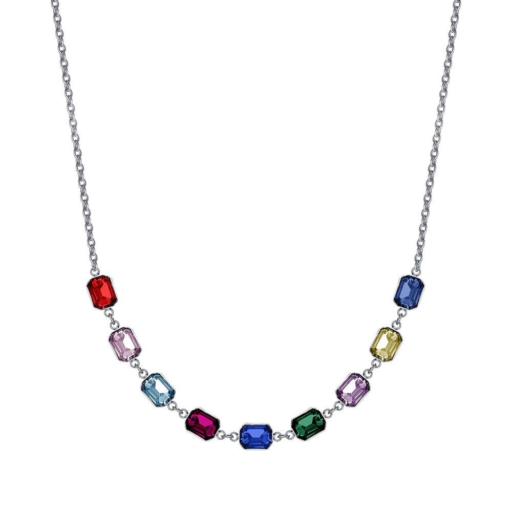 WOMEN'S STEEL NECKLACE WITH MULTICOLOR CRYSTALS