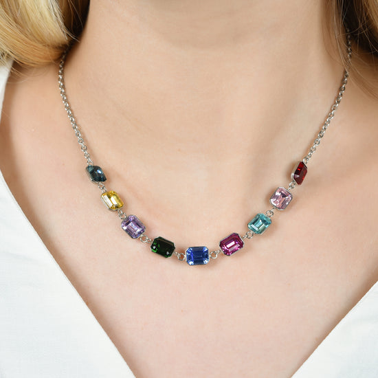 WOMEN'S STEEL NECKLACE WITH MULTICOLOR CRYSTALS