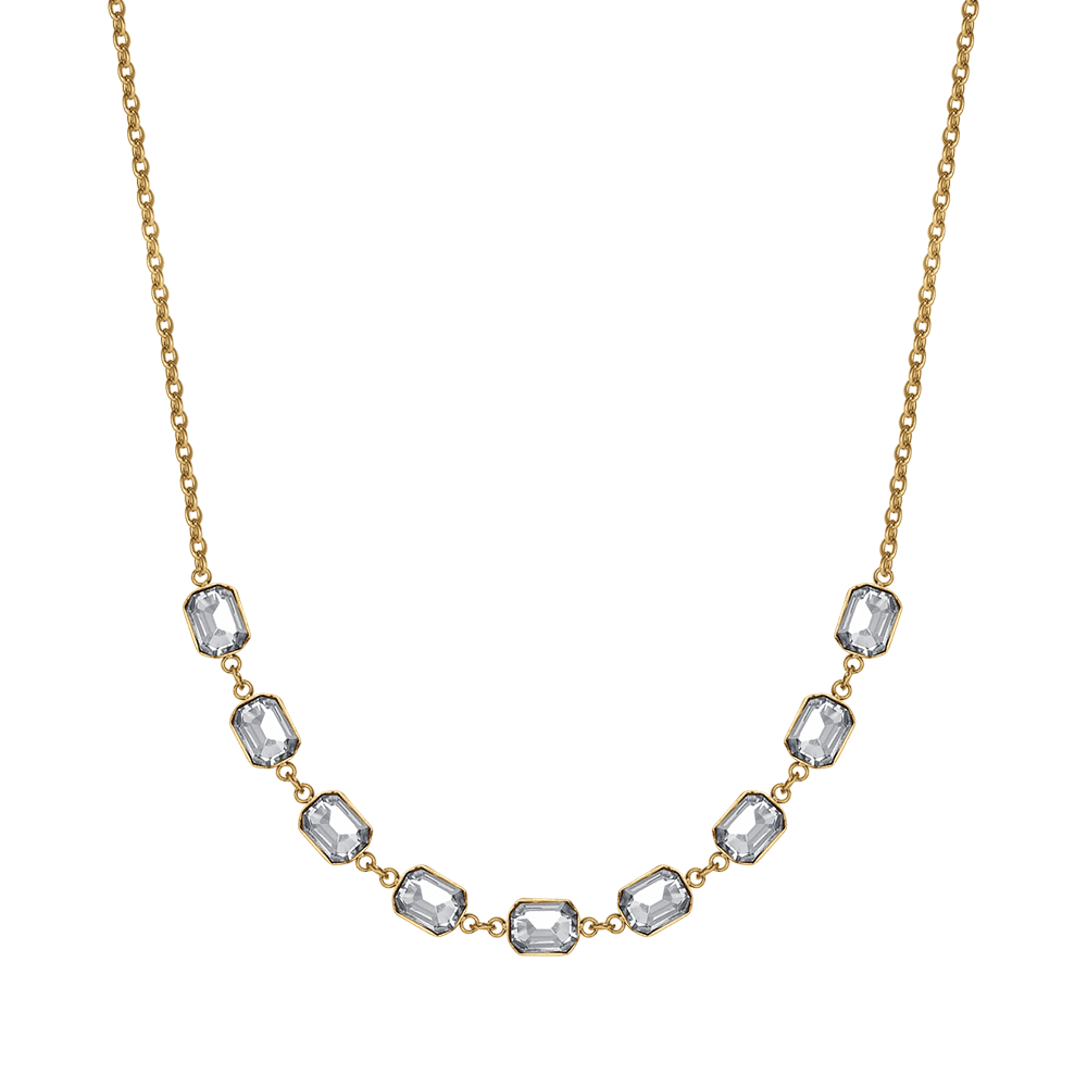 IP GOLD STEEL WOMEN'S NECKLACE WITH WHITE CRYSTALS