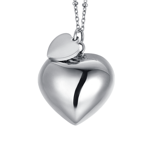 STEEL ANGEL CALL NECKLACE WITH HEART CHARM AND HEART PENDANT