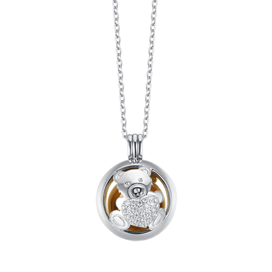 STEEL ANGEL CALL NECKLACE WITH TEDDY BEAR WITH WHITE CRYSTALS