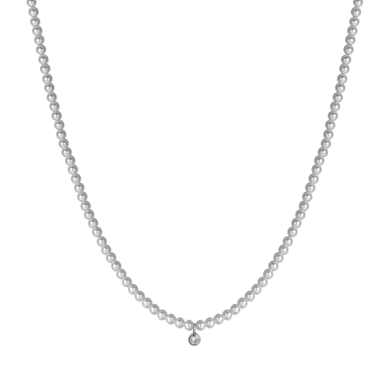 WOMEN'S STEEL NECKLACE WITH PEARLS WITH WHITE CRYSTAL