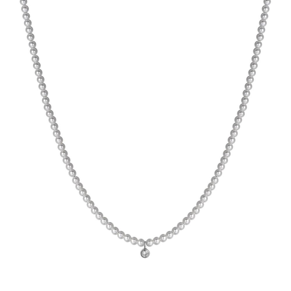 WOMEN'S STEEL NECKLACE WITH PEARLS WITH WHITE CRYSTAL