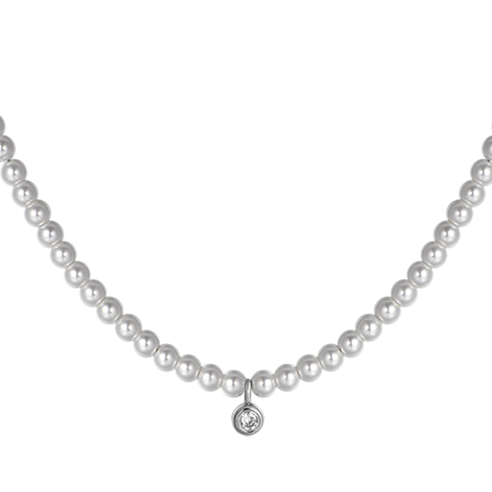 WOMEN'S STEEL NECKLACE WITH PEARLS WITH WHITE CRYSTAL