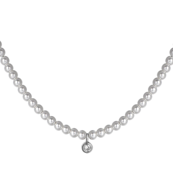 WOMEN'S STEEL NECKLACE WITH PEARLS WITH WHITE CRYSTAL