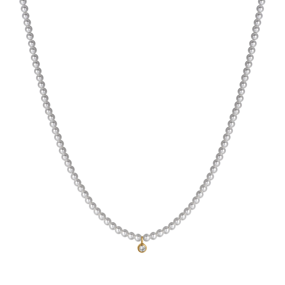 IP GOLD STEEL WOMEN'S NECKLACE WITH PEARLS WITH WHITE CRYSTAL